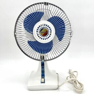 Vintage Menards 9” Personal Oscillating Desk Fan TESTED Blue 2 Speed Retro